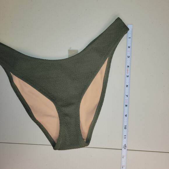 J Crew Bikini Bottom Textured curved-waist cheeky Size Medium Green BC050 - Picture 6 of 7